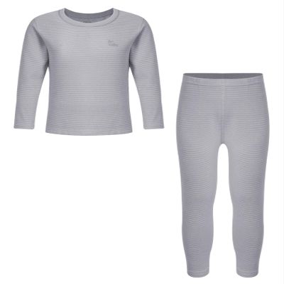 Hularka Kids Girls Boys Long Johns Set Solid Long Sleeve Base Layer Shirt Thermal Underwear Top with Leggings Pants Set Gray 2-3 Years