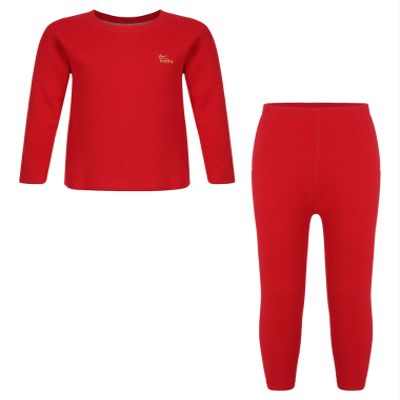 Hularka Kids Girls Boys Long Johns Set Solid Long Sleeve Base Layer Shirt Thermal Underwear Top with Leggings Pants Set Red 5-6 Years
