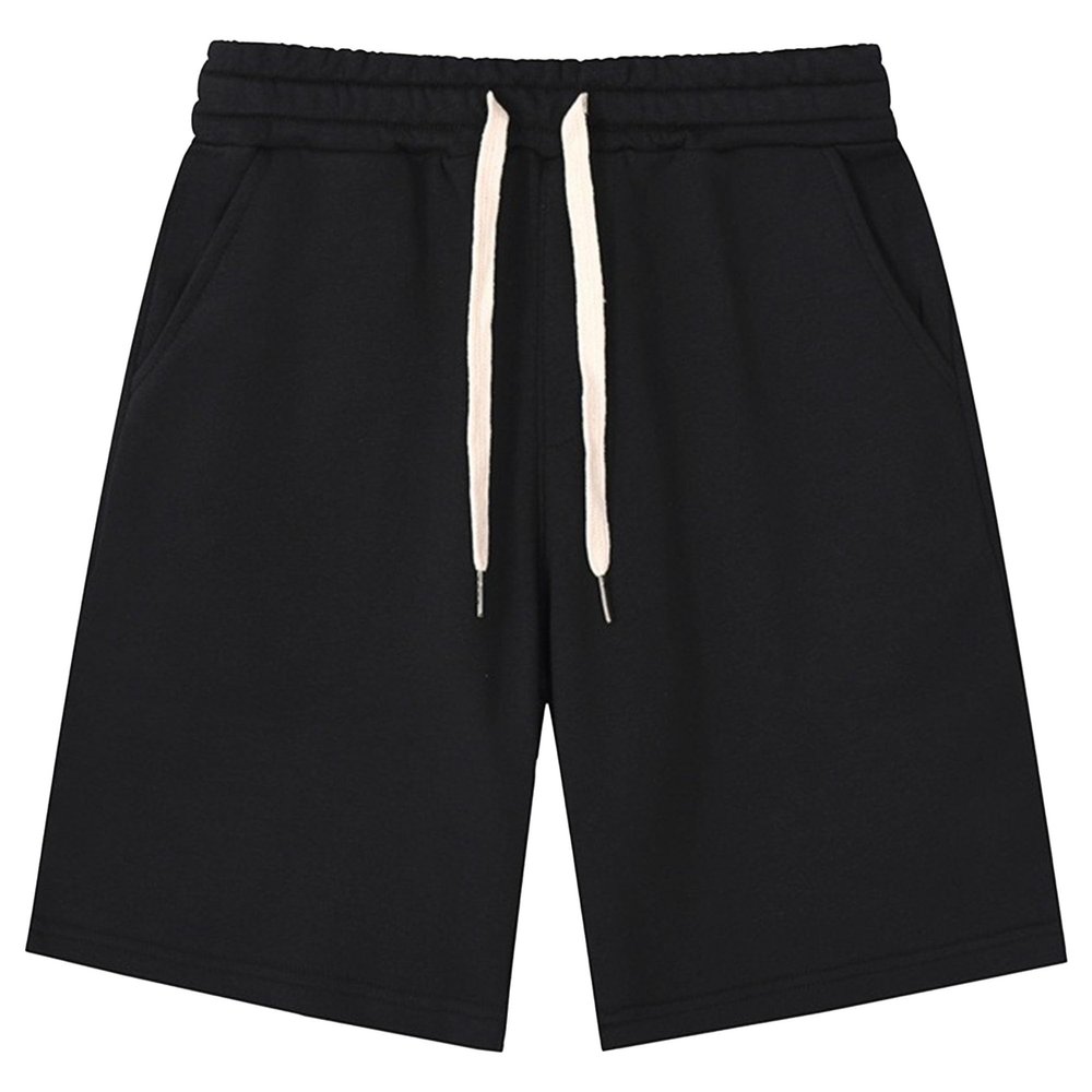 QOAAIE Men's Casual Cotton Shorts Drawstring Elastic Waist Jogger Shorts Athletic Workout Lounge Shorts with Pockets (Black,X-Large)