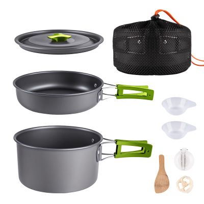 aiGear Camping Cooking Set Cookware Mess Kit with Storage Bag Pot Pan Set Camping Accessories for Outdoor Camping Hiking Picnic Portable and Lightweight Aluminum Color Green (CC02GN)