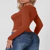 QINSEN Women's Sexy Square Neck Bodysuit Long Sleeve Double Lined Shirt Tops Picante S view 2