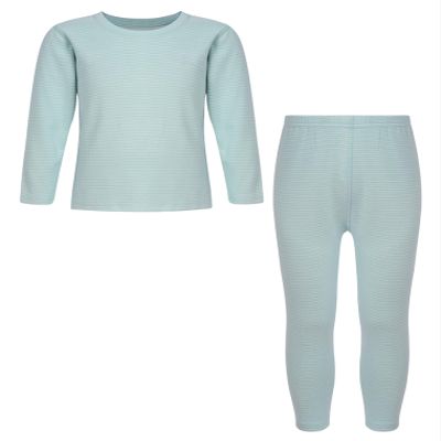 Hularka Kids Girls Boys Long Johns Set Solid Long Sleeve Base Layer Shirt Thermal Underwear Top with Leggings Pants Set Light Green 9-10 Years
