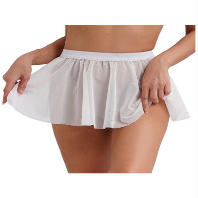 TiaoBug Women's See Through Sheer Mesh Ruffled Skirt Elastic Waistband Mini Skirt Beach Cover-ups White One Size