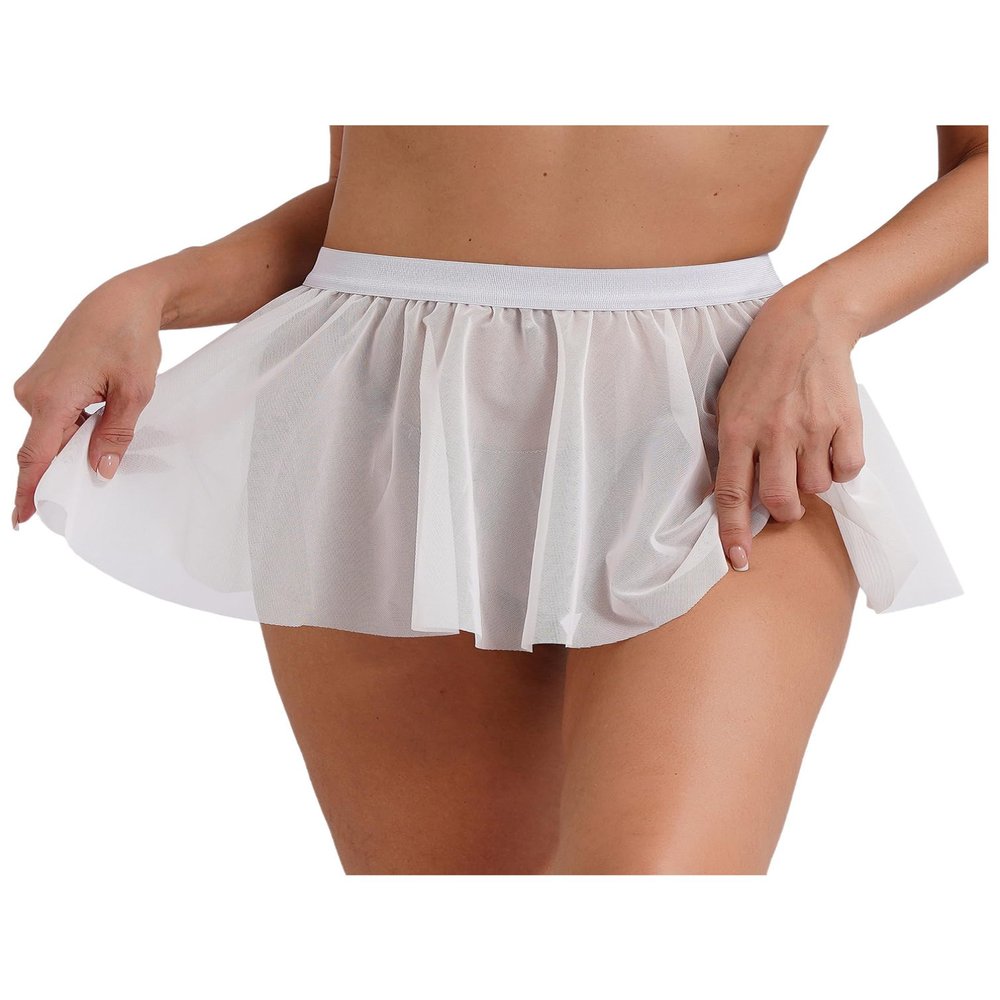 TiaoBug Women's See Through Sheer Mesh Ruffled Skirt Elastic Waistband Mini Skirt Beach Cover-ups White One Size