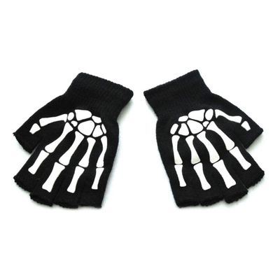 QIXIAMO Toddler Kids Halloween Cosplay Skeleton Skull Half Finger Gloves Glow in The Dark Luminous Fingerless Winter Mittens