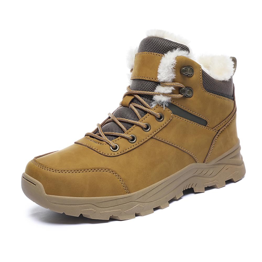 Asifn Men's Snow Boots Winter Outdoor Shoes Warm Fur Lined Hiking Waterproof Anti-Slip Lightweight Ankle Booties Yellow 11 US