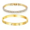 18K Gold Plated Dainty Tennis Bracelets Set 4mm/6mm Love Bangle Bracelets with 3mm/4mm Cubic Zirconia Classic Tennis Bracelet| Gold Bracelets for Women | Size 6.5/7/7.5 Inch (4mm&6mm Gold Tennis Bangle, 7 Inches) view 1