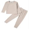 Hularka Kids Girls Boys Long Johns Set Solid Long Sleeve Base Layer Shirt Thermal Underwear Top with Leggings Pants Set Beige 9-10 Years view 3