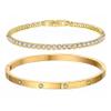 18K Gold Plated Dainty Tennis Bracelets Set 4mm/6mm Love Bangle Bracelets with 3mm/4mm Cubic Zirconia Classic Tennis Bracelet| Gold Bracelets for Women | Size 6.5/7/7.5 Inch (3mm&4mm Gold Tennis Bangle, 7.5 Inches) view 1