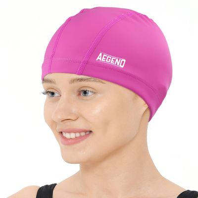Aegend Fabric Swim Cap, Silicone Waterproof Layer - Breathable Cloth Swimming Cap, Keep Hair Dry with Hight Elasticity for Women Men (Pink, Medium)