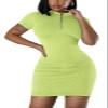 AiiUp Ribbed Bodycon Dresses for Women Short Sleeve Summer Zip Up Front Casual Mini Tank Dress Grass Green view 1