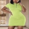 AiiUp Ribbed Bodycon Dresses for Women Short Sleeve Summer Zip Up Front Casual Mini Tank Dress Grass Green view 4