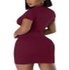 AiiUp Ribbed Bodycon Dresses for Women Short Sleeve Summer Zip Up Front Casual Mini Tank Dress Dark Red view 2