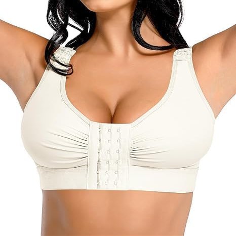 FeelinGirl Women Front Closure Post Surgery Compression Everyday Bras for Breast Implant Support with Adjustable Straps Wirefree White L