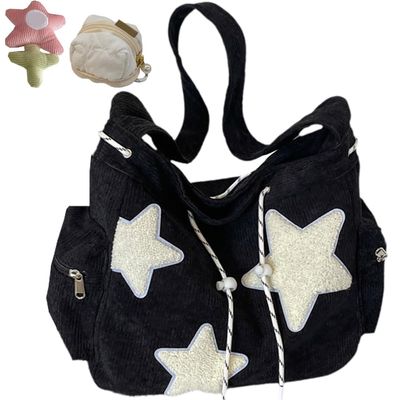 BZDVS Solarix Crossbody Bag With Mini Bag, Corduroy Star Tote Y2k Messenger for Women (Black)