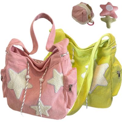 Solarix Star Crossbody Bag with Mini Bag, Corduroy Tote - Y2k Messenger for Women (Pink+Green)