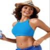 CRZ YOGA High Neck Bikini Tops for Women - Padded Crisscross Tie Back Bathing Suit Swim Bra Madagascar Blue Small view 4