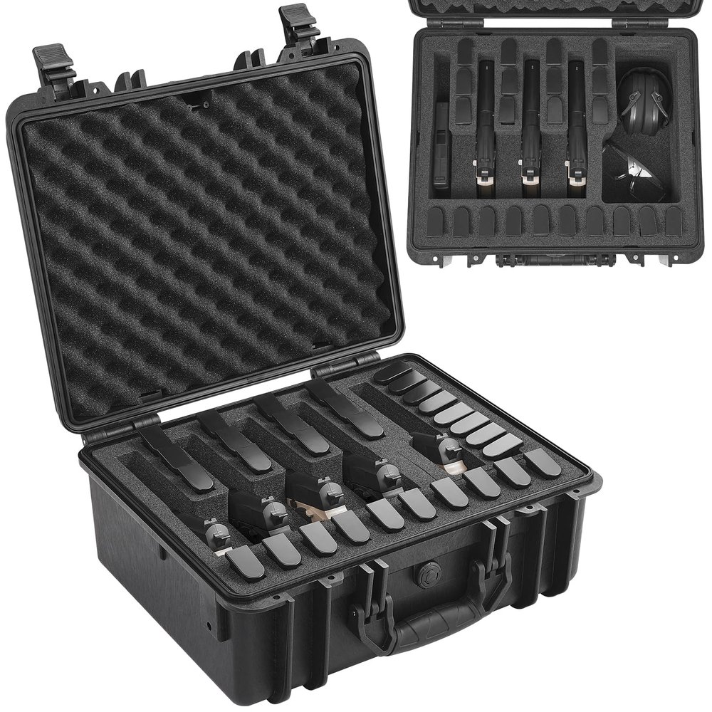VEVOR Hard Pistol Cases with Pre-cut Lining, Waterproof & Dustproof Hard Gun Case for 5 Pistol & 30 Magazines, 18.716.38.8 in Lockable Pistol Case, Black