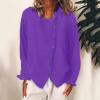 Rkwins Linen Shirts for Women Button Down Long Sleeve Shirts Dressy Casual Blouses Trendy Fall Tops Loose Fit T Shirts Purple view 2