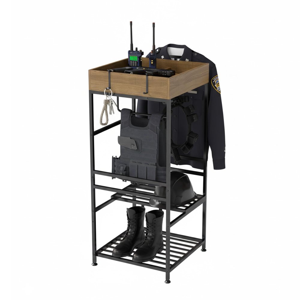 lukar Police Gear Rack Police Gear Stand Military Gear Stand Black Military Gear Rack Hanger Stand for Duty Uniform,Belt,Vest,Shoes Storage