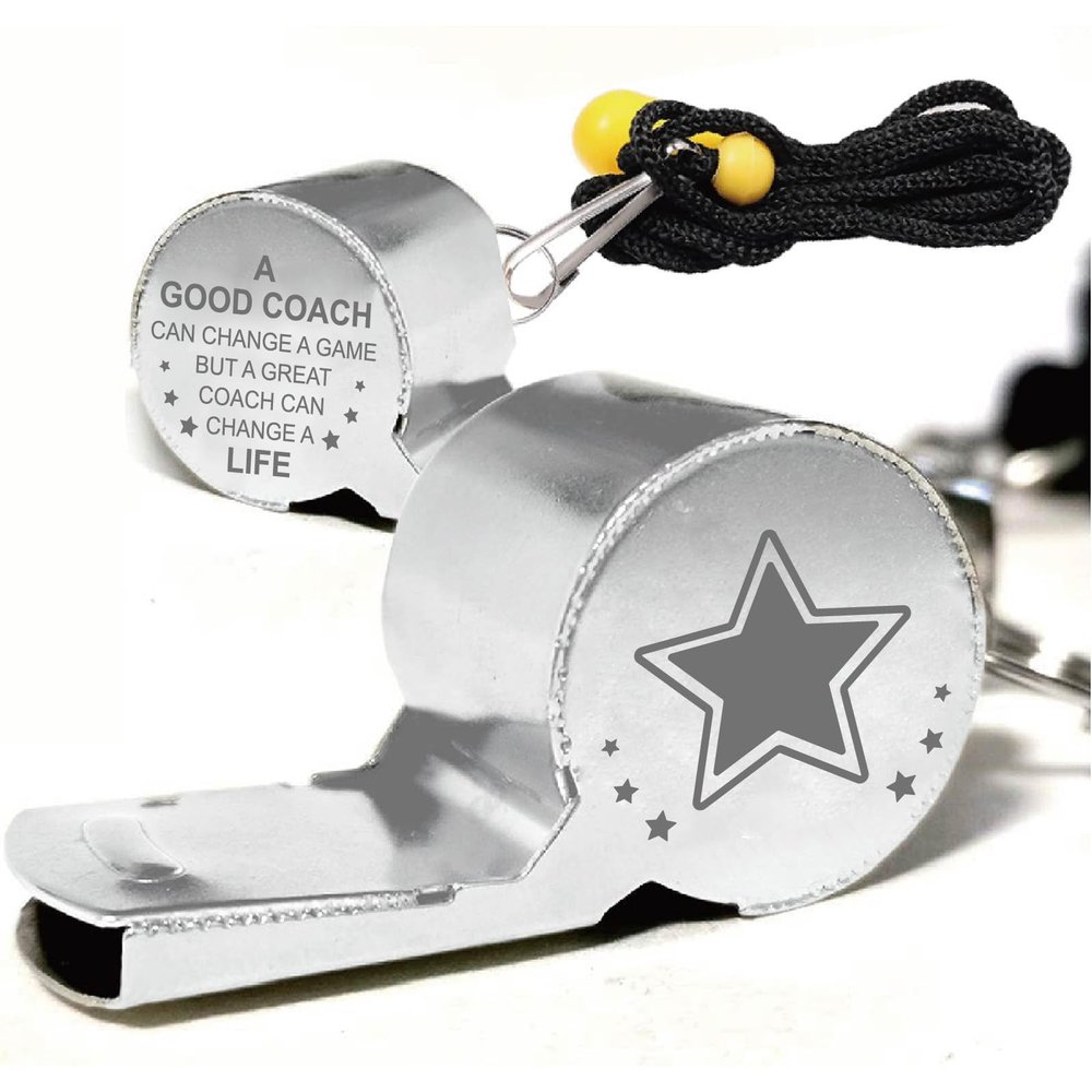 CREATCABIN Sports Whistles Stainless Stain Coach Whistle with Lanyard Loud Crisp Sound Whistles Laser-Engraved Whistle Outdoor Activities Referees Gift for Football Coach Teacher's Day 2x0.8 Inch