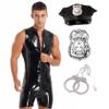 Linjinx Men's Police Officer Cosplay Outfits Jumpsuit Set Adult Halloween Costume Role Play Uniform Black X-Large view 1