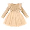 DREAM BUS Toddler Girl Khaki Christmas Dress Velvet Top Spark Tulle Skirt Ruffled Long Sleeve 4-5T view 1