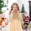 DREAM BUS Toddler Girl Khaki Christmas Dress Velvet Top Spark Tulle Skirt Ruffled Long Sleeve 4-5T view 3
