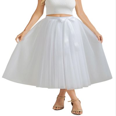 AiberLisha A line Tea Length Tulle Skirt for Party Prom Casual Wear White L