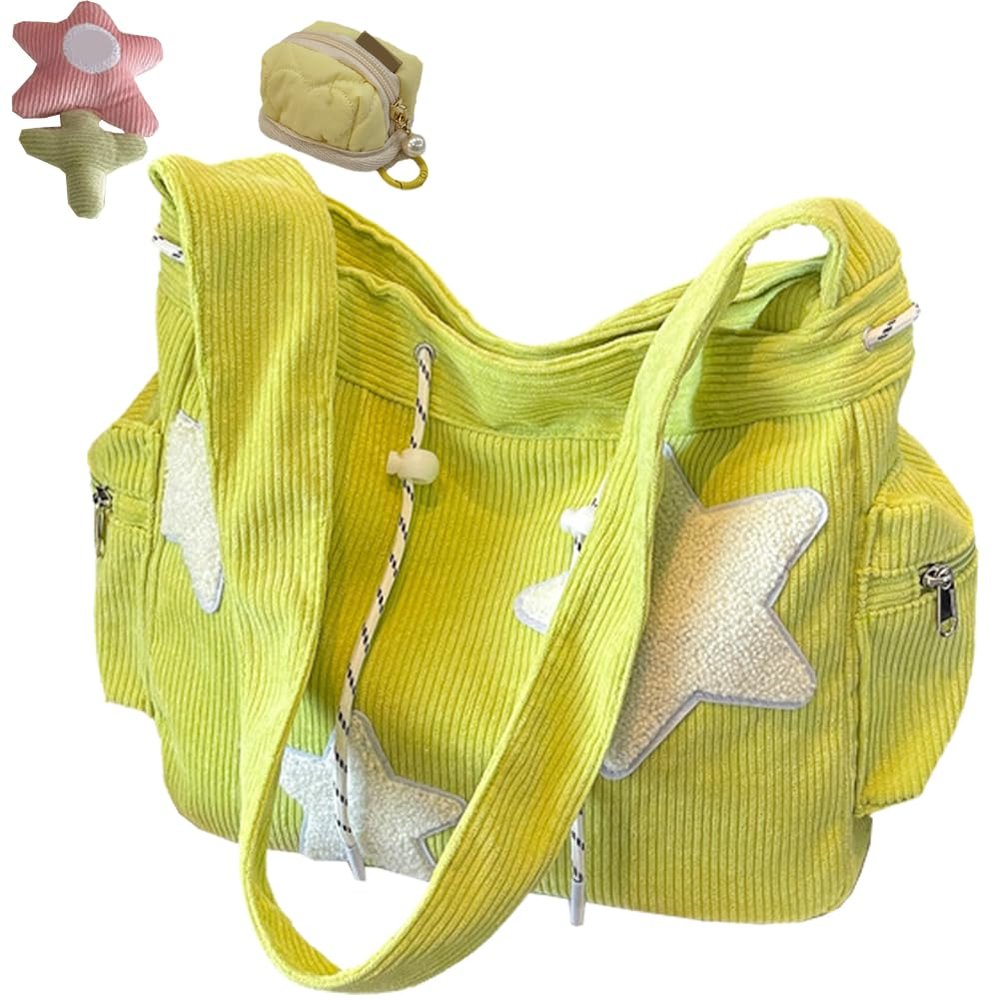 BZDVS Solarix Crossbody Bag, Solarix Star Bag, Solarix Bag with Mini Bag, Corduroy Star Tote Bag Y2k Messenger Bag for Women (Green)
