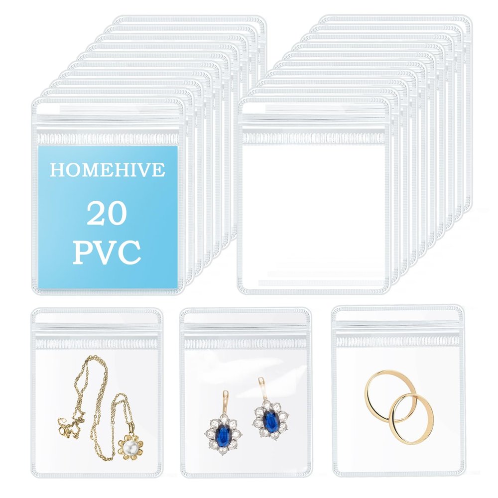 HOMEHIVE Travel Jewelry Bags, 20Pcs Clear Travel Jewelry Organizer, Portable Anti Tarnish Jewelry Storage Pouch Bag Gift for Women Girl, 20Pcs Clear Bags
