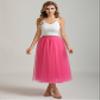 AiberLisha A line Tea Length Tulle Skirt for Party Prom Casual Wear Hot Pink S-M view 2