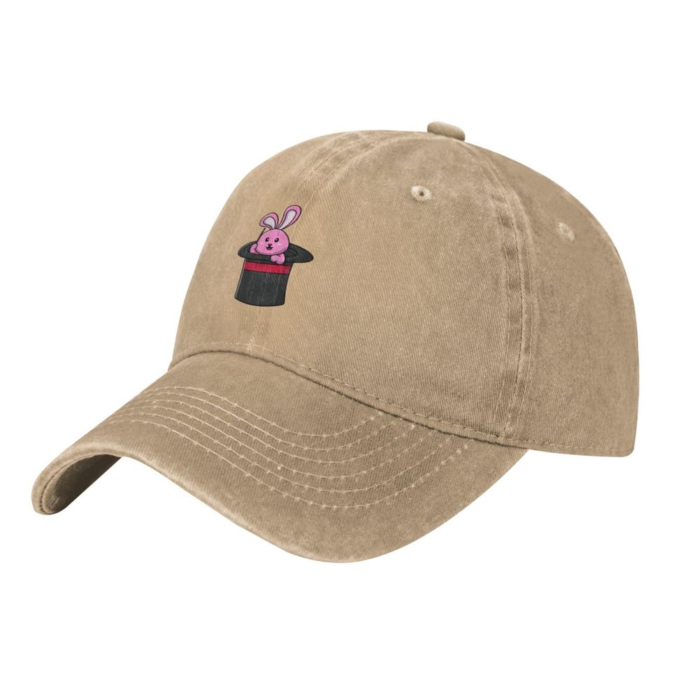 Cute Bunny Holding Wand in Magic Hat Baseball Cap Women Men Hat Vintage Trucker Sun Hat Dad Cowboy Hats Natural