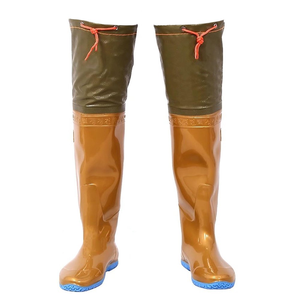 KPHYMOD Fly Fishing Waders Lightweight Wading Boots, PVC Waterproof Hunting Hip Boot W/Adjustable Drawcord and Anti-Slip Soles(8.5)