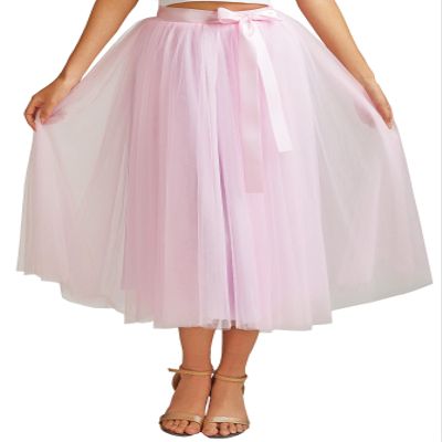 AiberLisha A line Tea Length Tulle Skirt for Party Prom Casual Wear Pink L