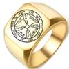 ZOVIVI Detailed Engraved Seventh Pentacle of the Sun for Freedom Unisex Stainless Steel Polished Talisman Ring, 2.Gold 17MMx18MM view 1