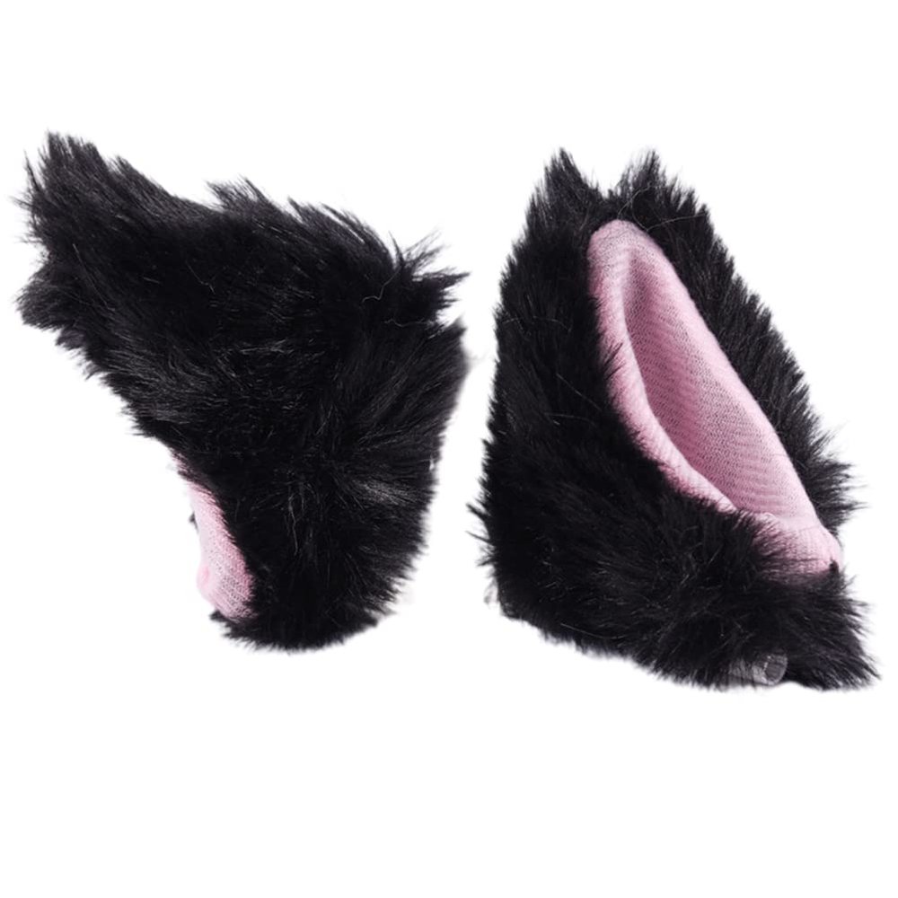 Klanata 2Pcs Plush Cat Ears, Adorable Helmet Accessories, Universal Fit for Motorcycle and Snowboard Helmets (Helmet Not Included) (Black)