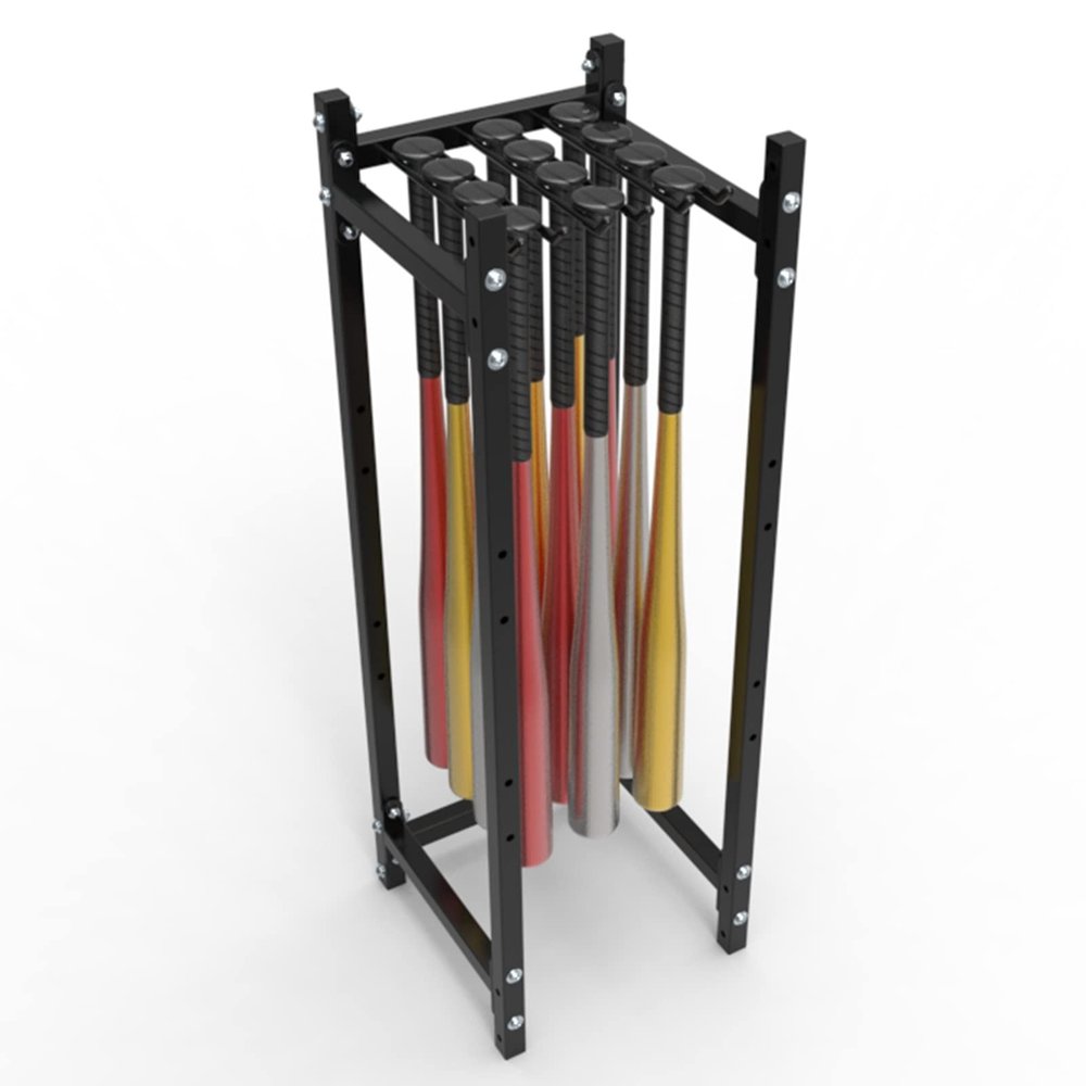 SGeneE Upright Freestanding Sports Equipment Rack Stand for Baseball Bats/Softball Bat/Sport Bags/Gloves/Balls, Black Multi-Purpose Steel Storage Organizers,Style1