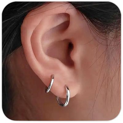 1 Pair 9mm Small Hoop Earrings for Women, 316L Surgical Stainless Steel Huggie Hoop Earrings Hypoallergenic Cartilage Hoop Earrings for Helix Tragus Conch Piercing Jewelry for Women Men(Silver/1.6mm)
