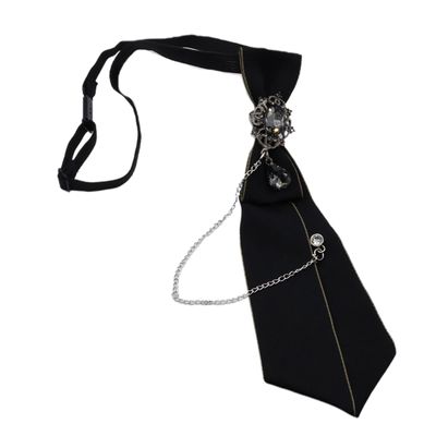 Black Necktie For Metal Chain Crystal Pendant Jewelry Bowtie Evening Adjustable Pre-Tied Bow