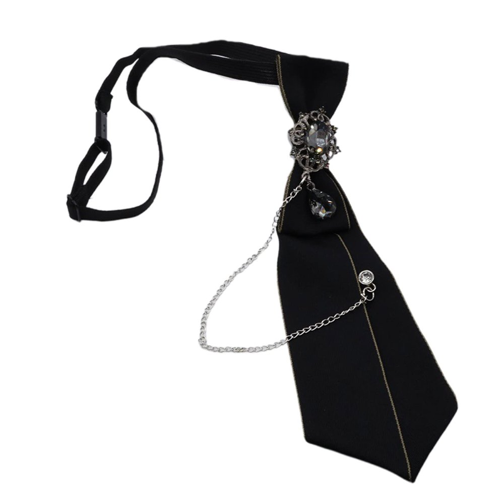 Black Necktie For Metal Chain Crystal Pendant Jewelry Bowtie Evening Adjustable Pre-Tied Bow