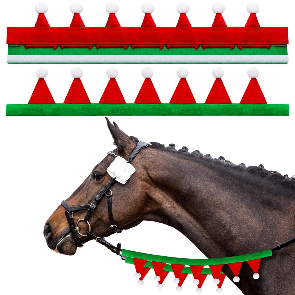 Abbylike 2 Pcs Christmas Rein Cover Christmas Horse Tack for Xmas Horse Costume Accessories(Red and Green)