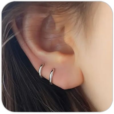 1 Pair 7mm Small Hoop Earrings for Women, 316L Surgical Stainless Steel Huggie Hoop Earrings Hypoallergenic Cartilage Hoop Earrings for Helix Tragus Conch Piercing Jewelry for Women Men(Silver/1.6mm)