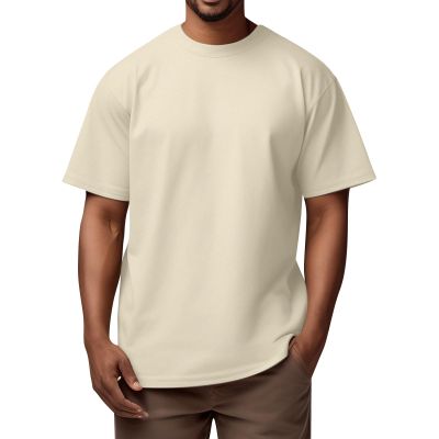 Ymosrh Shirts for Men, Summer Casual Crew Neck Short Sleeve Basic Solid Tee Shirts Tops Mens Workout Clothes Shirts (5XL, Beige)
