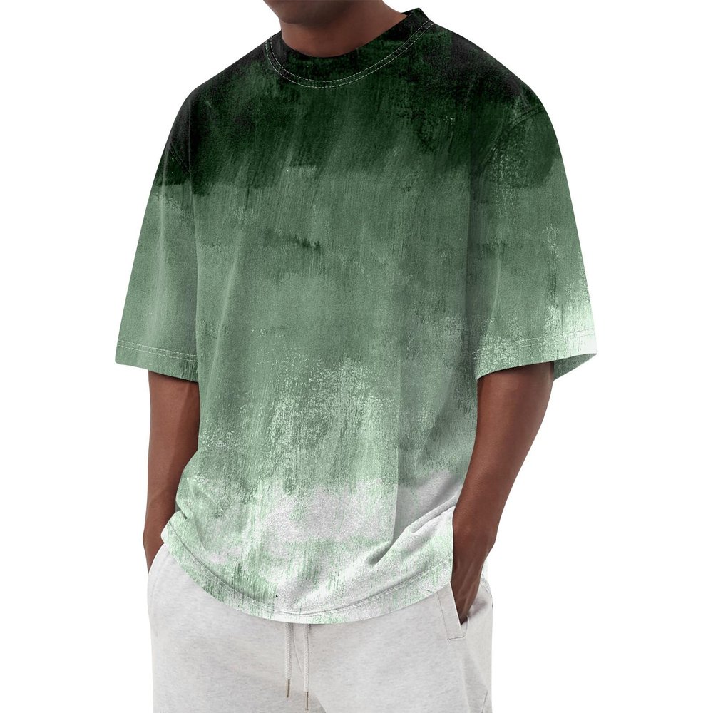 Ymosrh Mens T Shirt, Gradient Color T-Shirt Short Sleeve Crew Neck Soft Tee Shirts Summer Beach Tops Work Shirt (L, Mint Green)