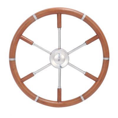 Boat Steering Wheel, 18 inch 6 Spokes Marine Steering Wheel with Stainless Steel Center Frame & Teak Wood Handle, Destroyer Steering Wheel for Boats, Yachts, Pontoon