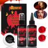 3PCS Halloween Fake Blood Makeup Kit, Fake-Blood Spray 50ML + Dripping Blood 50ML + Cleansing Soap, Fake-Blood Washable for Clothes Face Zombie Monster Vampire Cosplay SFX Makeup (Fresh + Fresh) view 1
