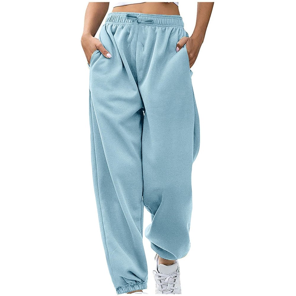 Joggers for Women Cinch Bottom Sweatpants Womens Baggy High Waisted Joggers with Pockets Workout Gym Sweat Pants Athletic Lounge Trousers Sky Blue