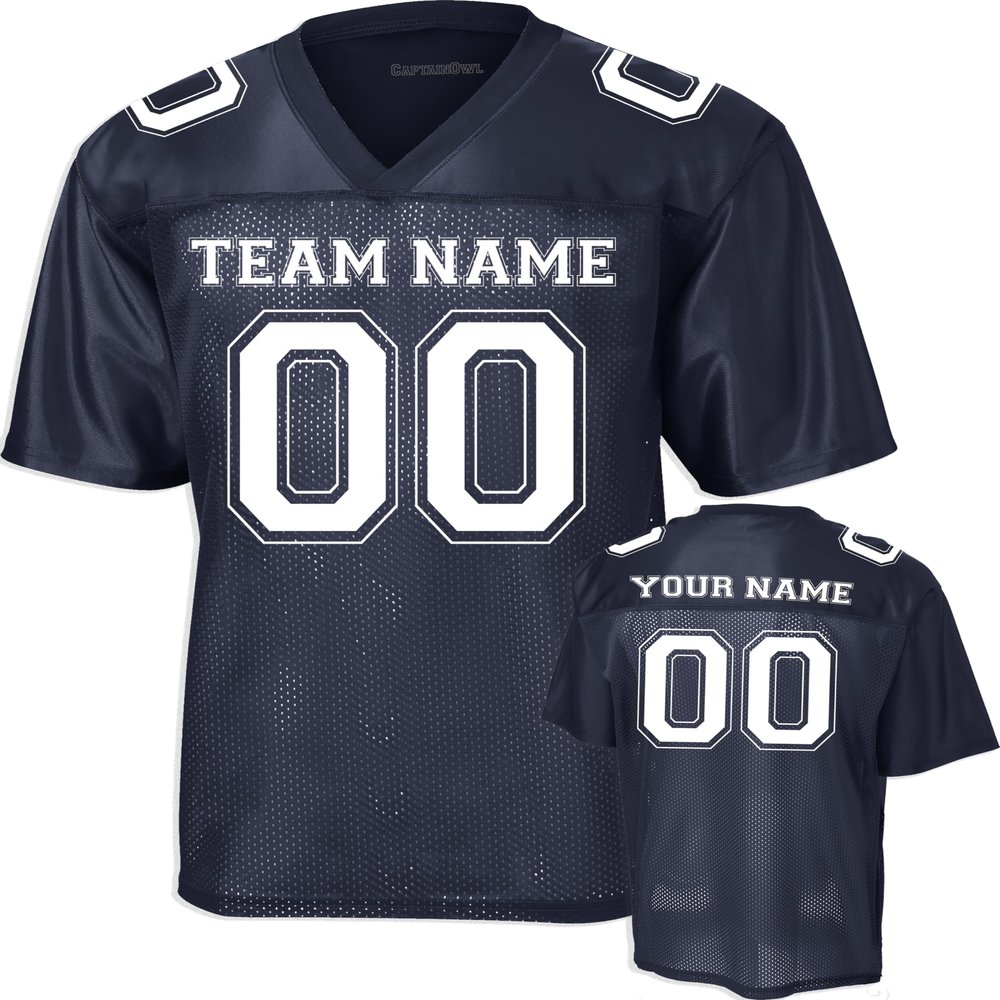 Custom Replica Football Jerseys for Men Personalized Add Your Team Name & Number Football Jersey (True Navy-2XL)
