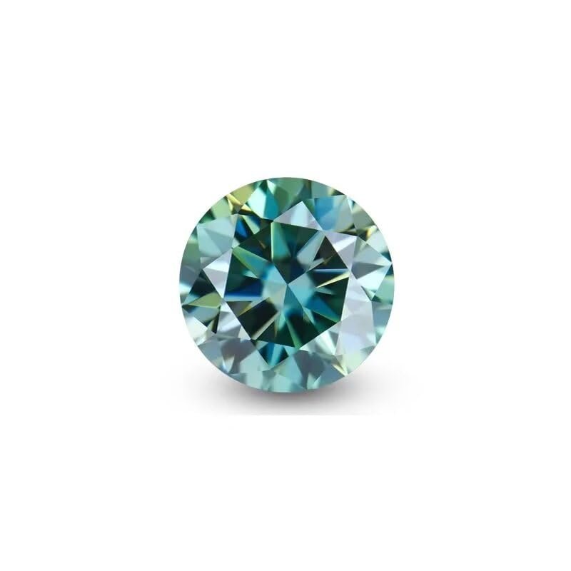 1PCS 6.5mm Blue Green Primary Color Round Moissanite about 1CT